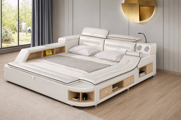 Luxe bed met leren bedden 180x200 multifunctioneel slaapkamerbed.