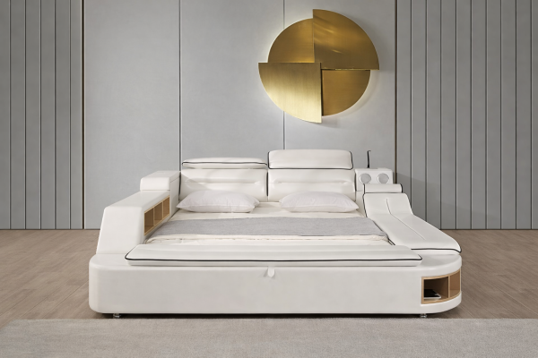 Luxe bed met leren bedden 180x200 multifunctioneel slaapkamerbed.