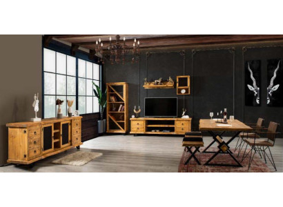 Echt houten meubels Woonkamer Eetkamer Eettafel 4-delige set Kast Meubels