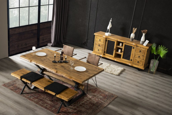 Echt houten meubels Woonkamer Eetkamer Eettafel 4-delige set Kast Meubels