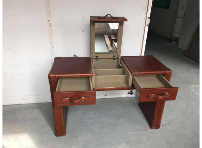 Kaptafel Kaptafel Make-uptafel commode krukje Vintage leren koffer nieuw