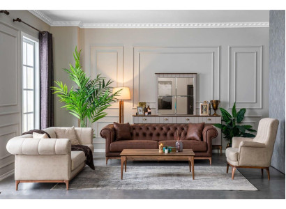 Gepolsterd woonkamer meubilair bankstel bankstel stoffen bankstel 3-delig. Textiel
