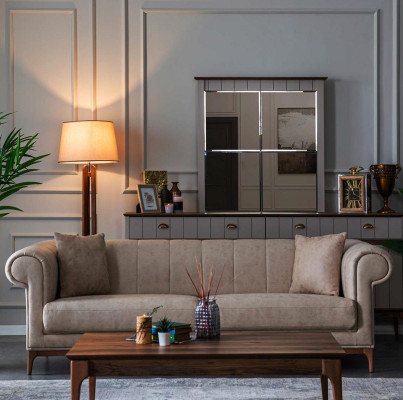 Gepolsterd woonkamer meubilair bankstel bankstel stoffen bankstel 3-delig. Textiel