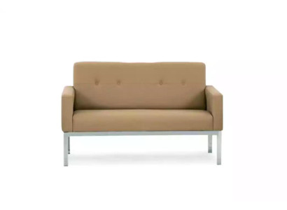 Beige tweezits kantoormeubelen gestoffeerde bank houten frame textiel inrichting.