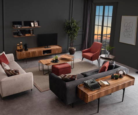 Grote woonkamer luxe bankstel met driezitter, fauteuil en salontafel 3+3+1