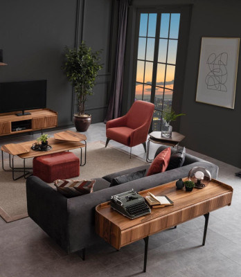 Grote woonkamer luxe bankstel met driezitter, fauteuil en salontafel 3+3+1