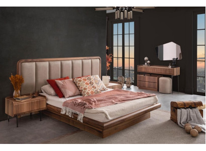 Bruine luxe houten slaapkamer set bed spiegel kaptafel nieuw