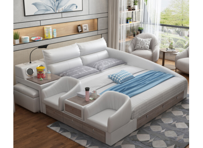 Bed Multifunctionele plank USB-oplaadstation Dubbel Lederen bedden 180x200
