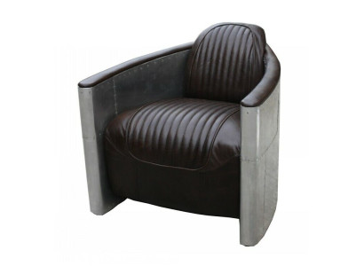 Aviator Bank Fauteuil Bank club Lounge Aluminium Vliegtuig Retro Echt Leer Vintage