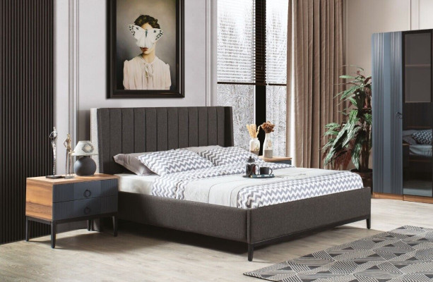 Ontwerp slaapkamer set luxe moderne meubelset bed en 2 nachtkastjes.