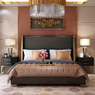 Ontwerper gestoffeerd bed bedden stof hout luxe tweepersoonsbed 180x200cm tweepersoonsbed