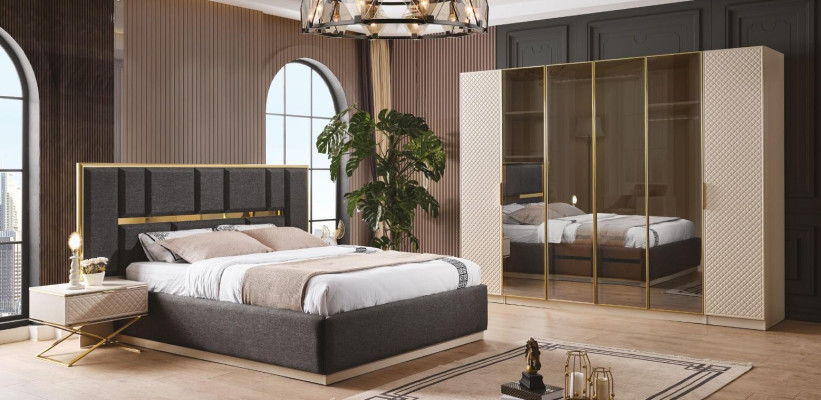 Luxe 4-delige slaapkamer set Bed 2x nachtkastjes en kledingkast