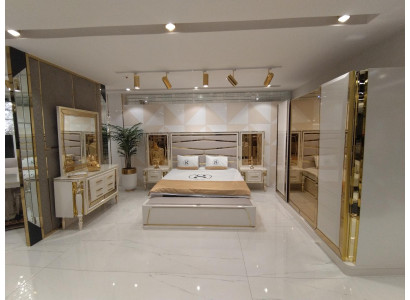 Modern slaapkamer set Bed 2x Nachtkastjes Commode met Spiegel Kast Nieuw