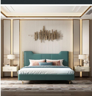 Modern designer houten bed Luxe meubel Tweepersoonsbed Nieuwe slaapkamer bekleding