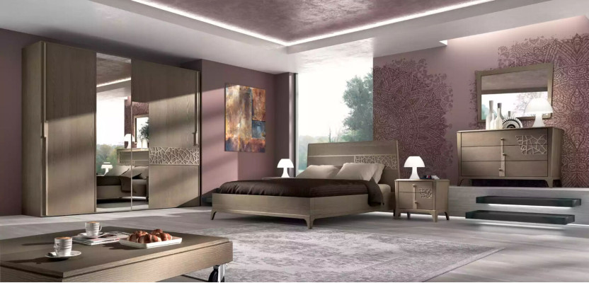 Slaapkamer bed 2x nachtkastje design 6-delig compleet set bruin 6-delig