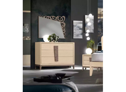 Slaapkamer set Luxe dressoir Spiegel Design meubels beige 3-delig Hout