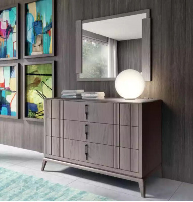 Slaapkamer set Luxe dressoir Spiegeldesign Sideboard bruin 2-delig Hout
