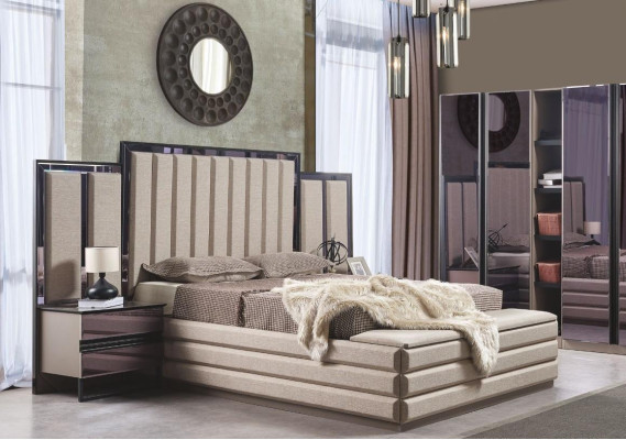 Stijlvolle slaapkamer set bed en 2x nachtkastjes nieuw luxe houten meubels.