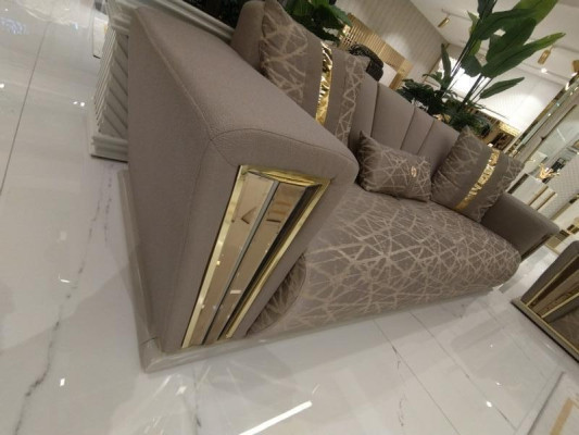 3+3 zits Moderne bankstel Fauteuil Textiel Grijs Bank 3-zits Luxe Compleet 2-dlg