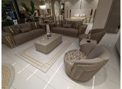 Sofaset 3+3+1+1 stoel + salontafel + woonwand Modern Textiel Compleet Nieuw