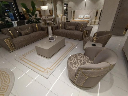 Sofa set compleet modern 3+3+1+1 zitsbank + salontafel textiel bank hout