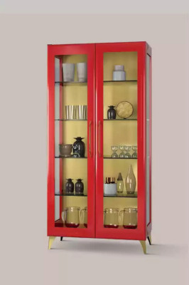 Vitrine Mooi Rode Glazen Kast Vitrines Hout Glas Woonkamer Modern Luxe