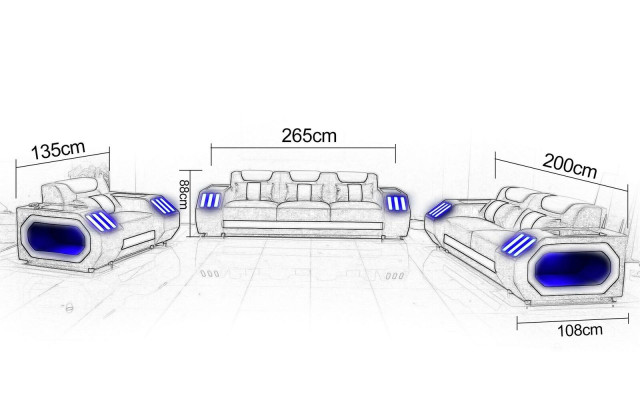 Sofaset 3+2+1 zitter salontafel dressoir set modern design 5-delig.