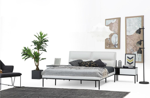 Garnituur slaapkamer tweepersoonsbed bed nachtkastjes wit set 6 delen modern.