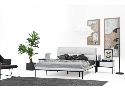 Garnituur slaapkamer tweepersoonsbed bed nachtkastjes wit set 6 delen modern.