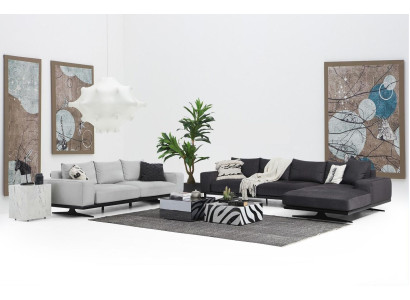 Bankstel Hoekbank L-Vorm Tweezitter Zits Fauteuil Stof Grijs 3-delig