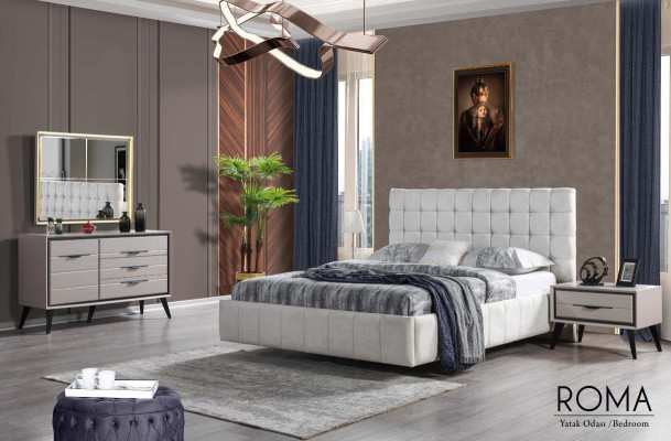 Witte exclusieve slaapkamer tweepersoonsbed ontwerper nachtkastjes commode