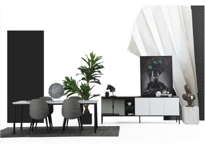 Eetkamerset Eettafel Stoelen Dressoir Tafel Hout Set 8-delig Wit