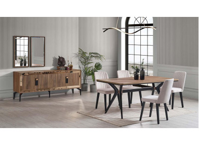 Eetkamer Luxe Eethoek Eettafel Set 10-delig Eetkamer Bruin Hout