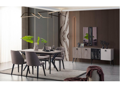 Eetgroep Eethoek Eettafel Stoelen Hout Grijs Eetkamer 9-delig Dressoir