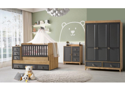 Stijlvol kinderkamermeubilair kinderkamer kinderbed grijs hout set 4-delig.