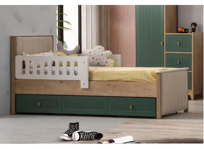 Stijlvol kinderbed 200 cm tienerbed hout kinderkamer stof modern