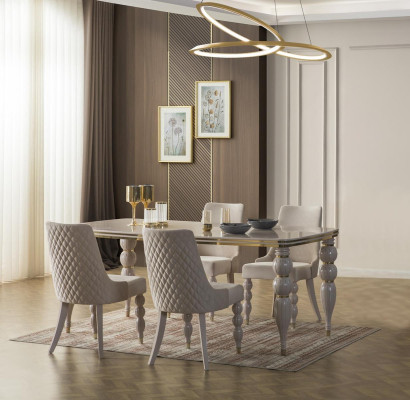 Beige eettafel Luxe houten tafel Design eetkamermeubels Nieuw