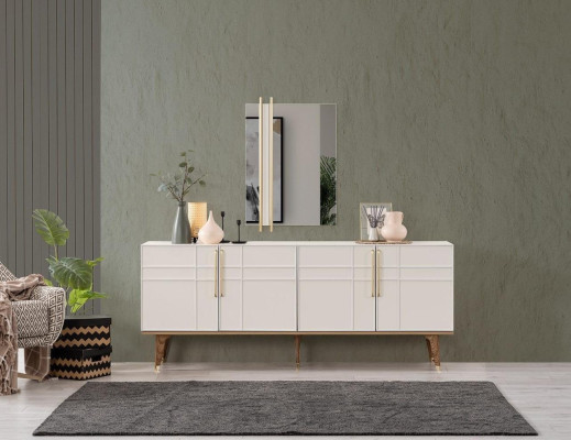 Dressoir set dressoir met spiegel laden eetkamer hout wit.