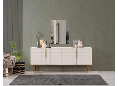 Dressoir set dressoir met spiegel laden eetkamer hout wit.