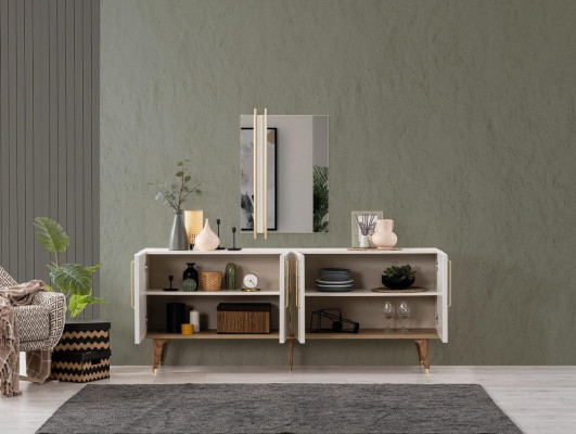 Dressoir set dressoir met spiegel laden eetkamer hout wit.