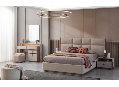 Luxe slaapkamermeubilair tweepersoonsbed nachtkastjes grijs 6-delige kast bed