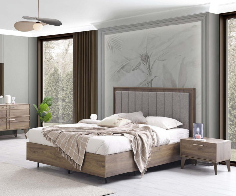Slaapkamer set tweepersoonsbed bed nachtkastjes bruin hout set 3-delig
