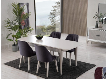 Eettafel Uittrekbaar Modern Eetgroep Eetkamer Set 9-delig Grijs Hout