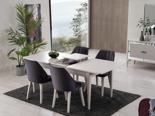 Eettafel Uittrekbaar Modern Eetgroep Eetkamer Set 9-delig Grijs Hout