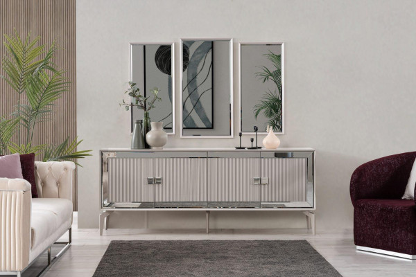 Eettafel Uittrekbaar Modern Eetgroep Eetkamer Set 9-delig Grijs Hout