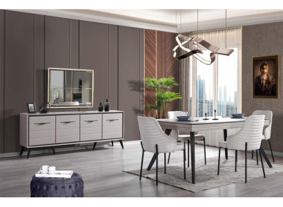 Moderne eetkamer houten meubels luxe dressoir spiegel eettafel 6 stoelen