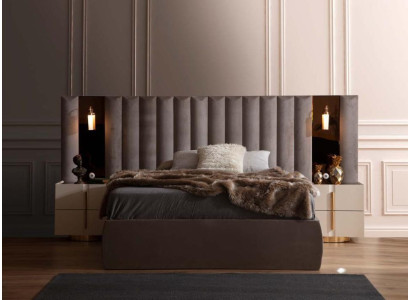 Bruine slaapkamer set Designer tweepersoonsbed Wit 2x nachtkastjes 3-delig