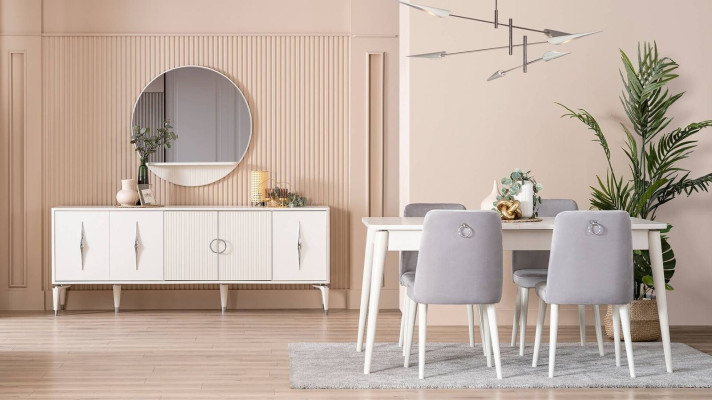 Eetkamerset eetkamergroep eettafel set 9-delig eethoek wit hout groot