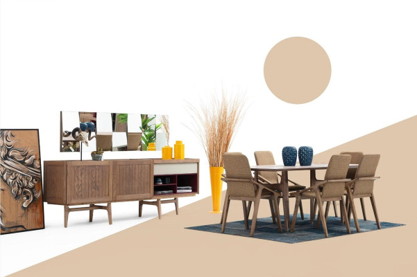 Eetkamergroep Eettafel Stoelen Dressoir Tafel Hout Set 8-delig Wit