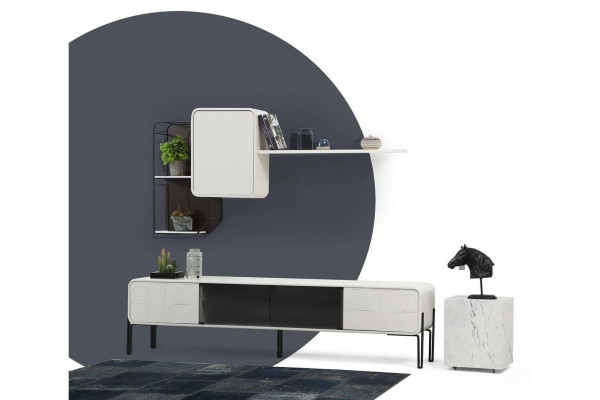Woonkamerwand RTV laag dressoir planken kast TV-standaard set hout modern wit